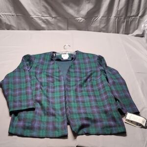 VTG Leslie Fay Womens Green‎ and Purple Cardigan Classic Tartan Style Size 20W